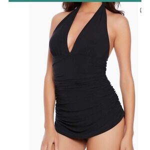 Magicsuit Women Black Ruched Halter One Piece Swimsuit 6006080 Size 14